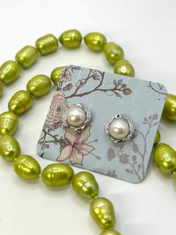 23” GREEN PEARL (9mm Oval) NECKLACE + EARRING SET