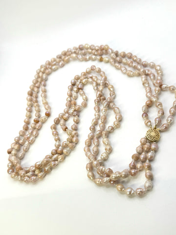 CLOSEOUT 32” THREE STRAND LIGHT PINK VINTAGE PEARL NECKLACE