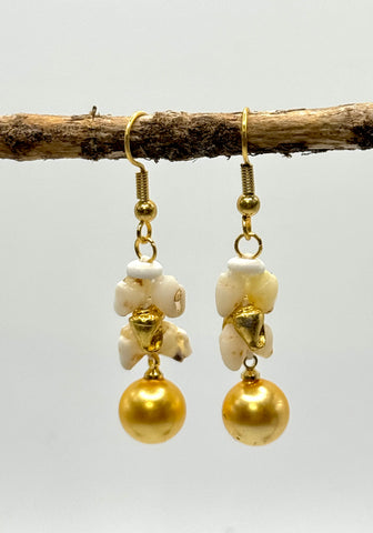 SALE $79 NIIHAU SHELL + GOLD PEARL HELECONIA EARRING