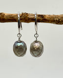8-9mm Silver Carved Pearl Dangle Earrings