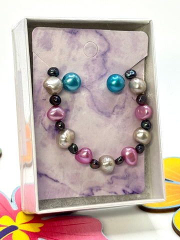 CLOSEOUT • 7” STRETCHY PEARL BRACELET + STUD PEARL EARRING #5266