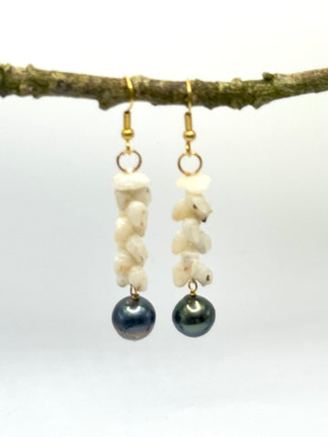 BLACK PEARL + PIKAKE DANGLE EARRINGS