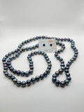 44” BLUE SILVER PEARL NECKLACE SET