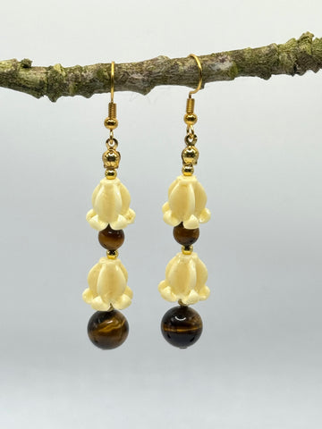 TIGER EYE + CROWNFLOWER EARRING