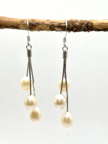 SALE $89 TRIPLE WHITE PEARL DANGLES