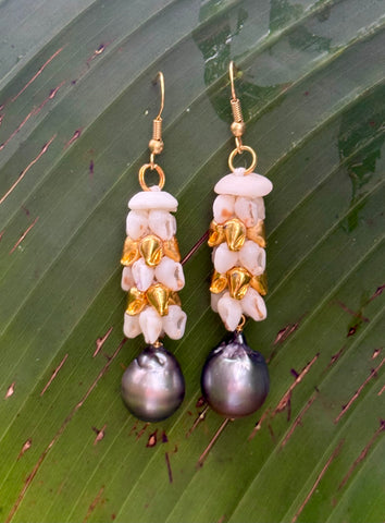 TAHITIAN PEARL + NIIHAU SHELL EARRINGS
