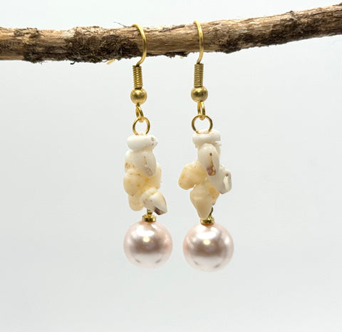 SALE $79 NIIHAU SHELL + BLUSH PINK PEARL EARRING