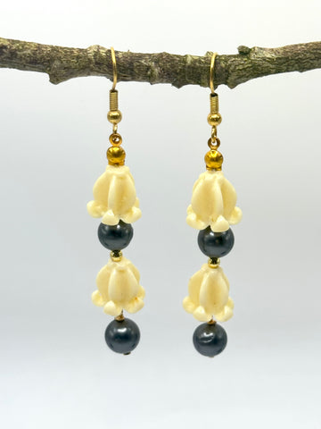 CROWNFLOWER + BLACK PEARL DANGLE EARRINGS