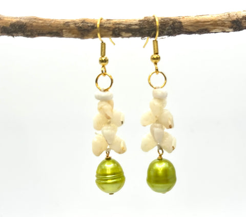 SALE $79 NIIHAU SHELL GREEN BAROQUE PEARL EARRING