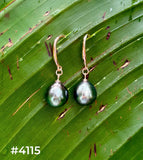 TAHITIAN PEARL ROSE GOLD DANGLE EARRINGS (9mm)