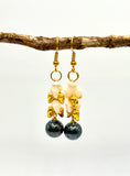 SALE $79 NIIHAU SHELL BLACK PEARL + GOLD EARRING