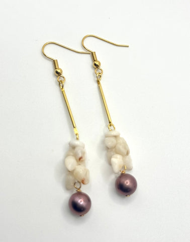 NIIHAU SHELL PLUM PEARL DANGLE EARRING