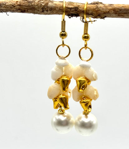 SALE $79 NIIHAU SHELL WHITE PEARL + GOLD EARRING