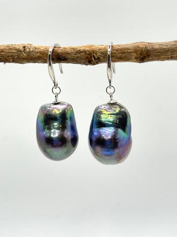LARGE BAROQUE BLUE PEARL RAINBOW DANGLES