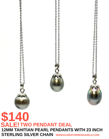 TWO PENDANTS! (12-13MM) TAHITIAN PEARL PENDANTS