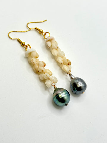 DELUXE NIIHAU SHELL PĪKAKE STYLE + BAROQUE TAHITIAN PEARL (2”)