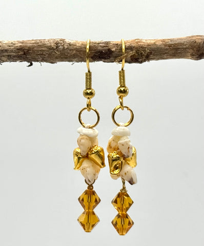 SALE $79 NIIHAU SHELL AMBER CRYSTAL EARRING
