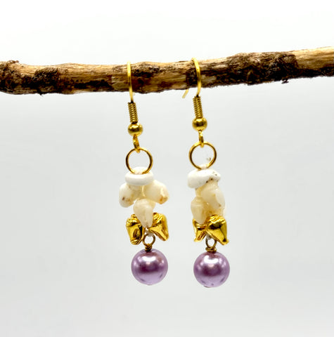 SALE $79 NIIHAU SHELL LAVENDER PEARL + GOLD EARRING
