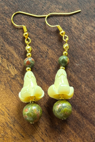 UNAKITE CROWNFLOWER DANGLE EARRINGS