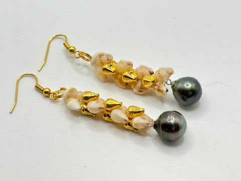 DELUXE NIIHAU SHELL HELECONIA STYLE + BAROQUE TAHITIAN PEARL (2”)