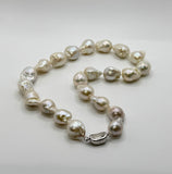 SALE! (17”) WHITE BAROQUE PEARL NECKLACE + EARRING SET