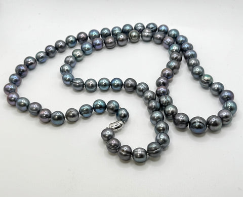 36” LARGE BLUE SILVER PEARL NECKLACE (9-11mm)