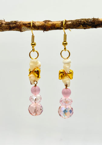SALE $79 NIIHAU SHELL PINK CRYSTAL + GOLD EARRING