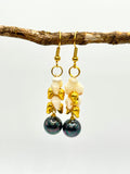 SALE $79 NIIHAU SHELL BLACK PEARL + GOLD EARRING