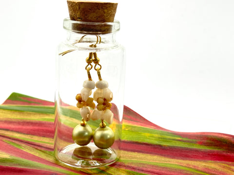 SALE! NIIHAU SHELL EARRINGS GREEN PEARL IN THE BOTTLE