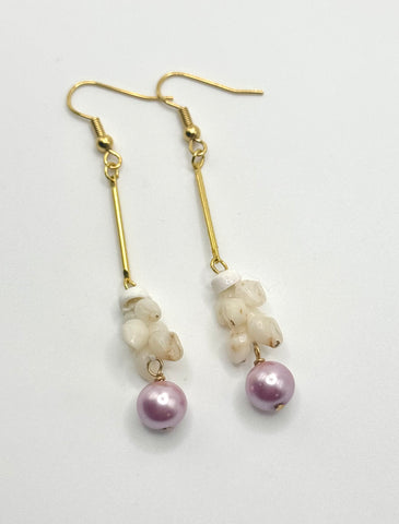 NIIHAU SHELL PINK PEARL DANGLE EARRING