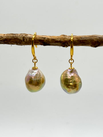 GOLD PEARL RAINBOW TEARDROP DANGLES